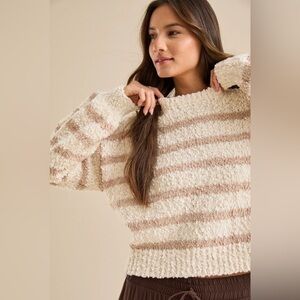 NWOT - Altar'd State Court Striped Sweater in Crème and Taupe - Size L